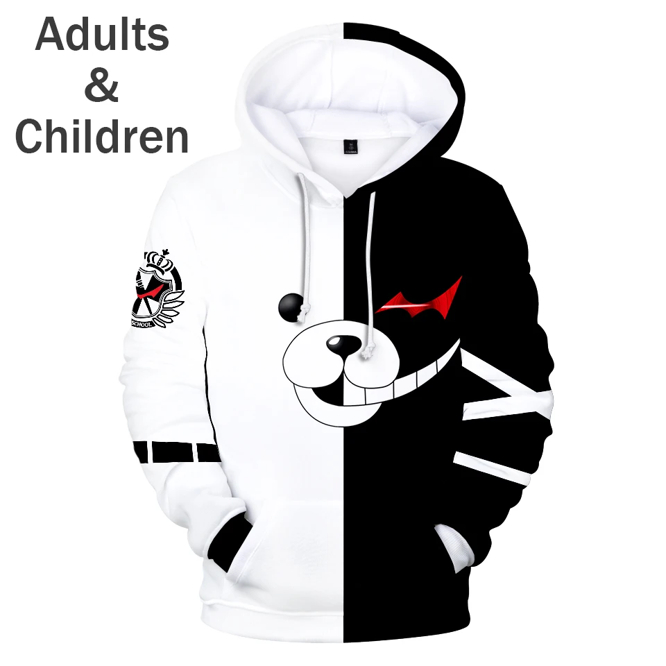 

2021 3D Monokuma Hot Autumn Boys Girls Hoodie Men's Women's Sweatshirt Anime Black and White Hoodie Pullover
