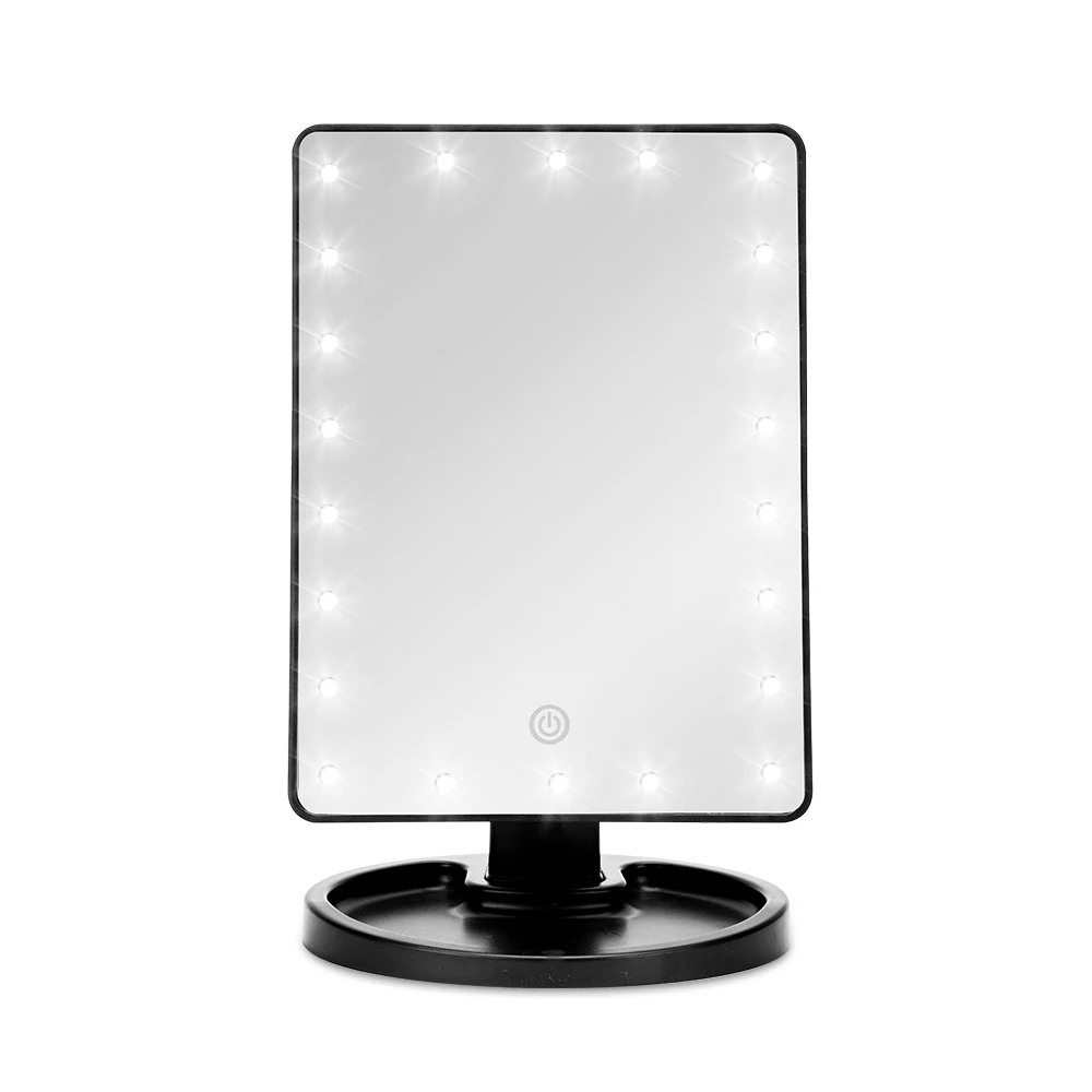 22led Black mirror 16/22 светодиодный сенсорный экран зеркало для макияжа 1X 10X настольная столешница яркая Регулируемая USB кабель или батареи инструменты для использования - Цвет: 22led Black mirror