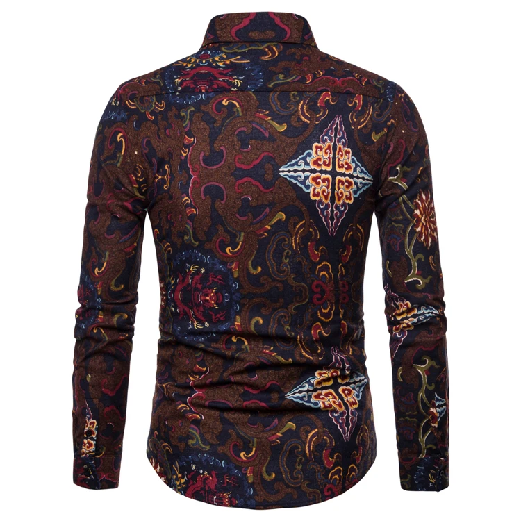 Camisa Masculina, европейская Осенняя мужская рубашка для отдыха с цветочным принтом, кардиган, топ, рубашки на пуговицах, топы, блузки, африканская одежда