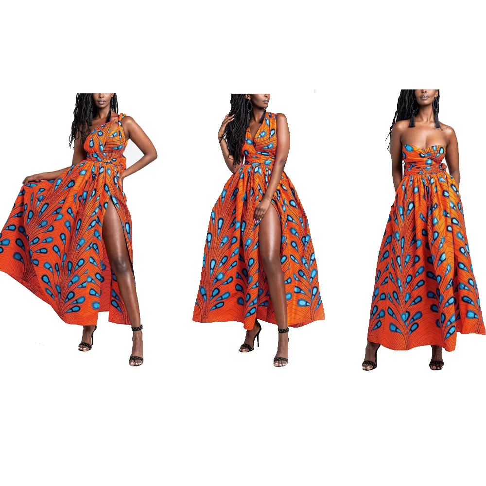 Fadzeco Summer African Dresses for Women New Fashion Robe Dashiki Dress Ethnic Print Backless Sexy African Dress