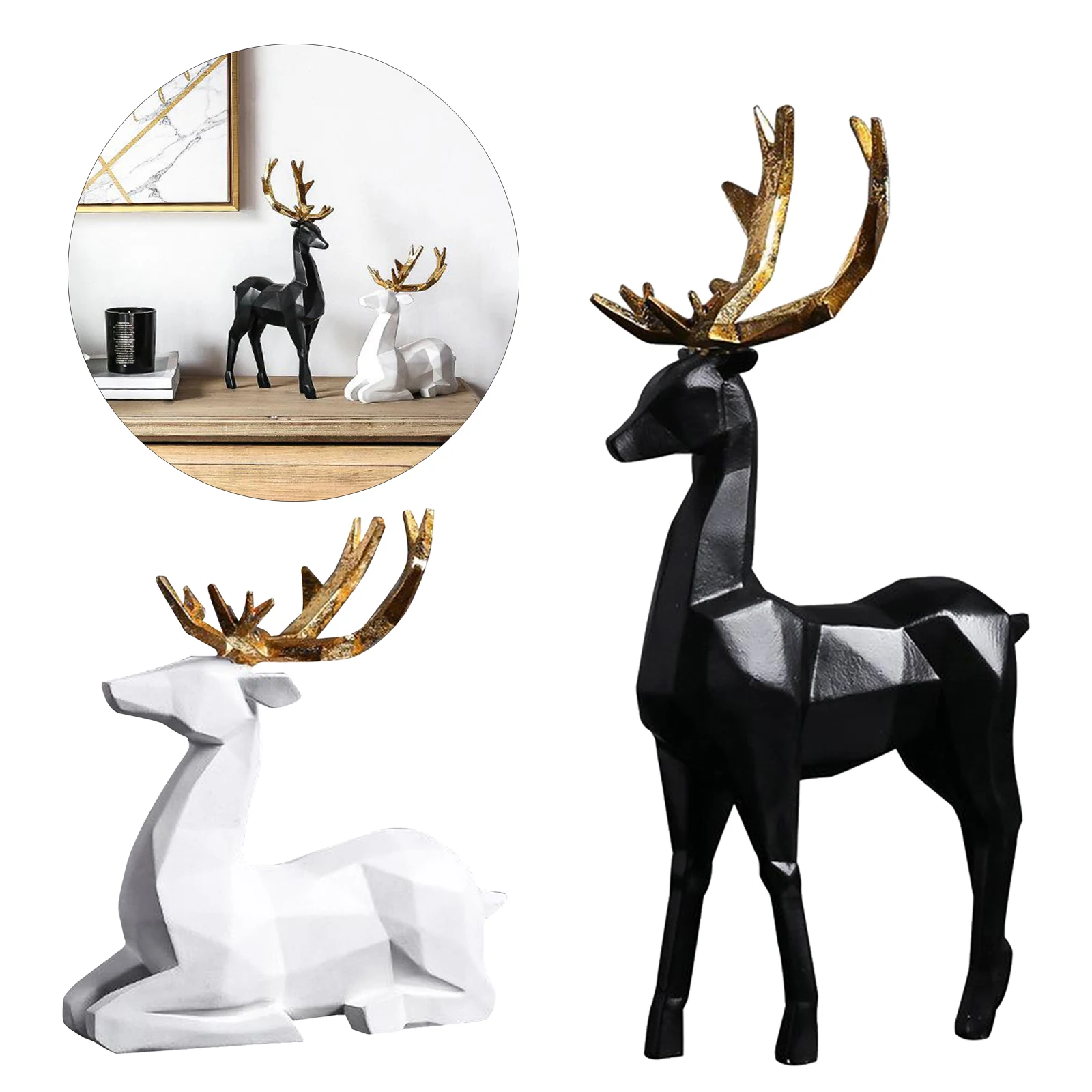 

Elk Decor Statue for Home Office Bookshelf TV Stand Decoration, Resin Animal Sculpture Crafts Gift for Friend, Family