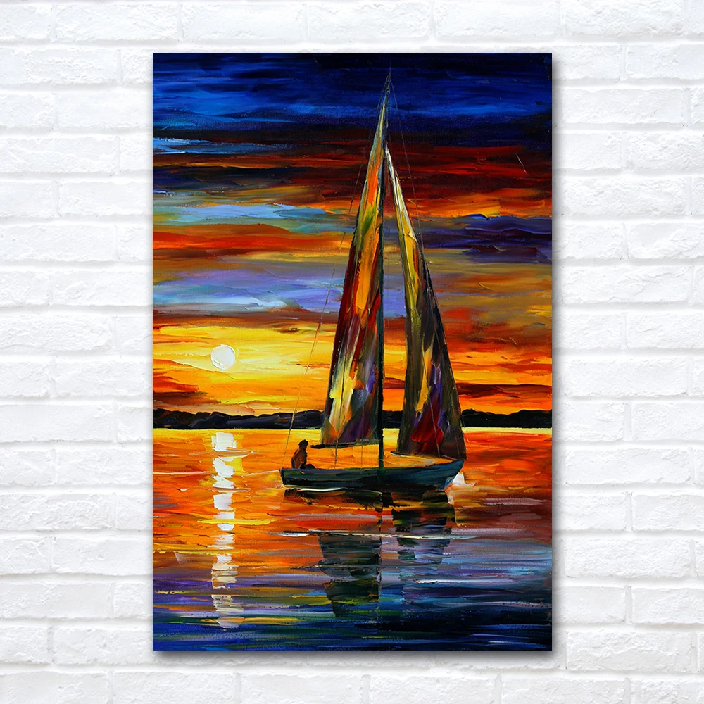 

Sunset Sailboat Seascape Canvas Painting Poster and Prints Impressionist Wall Art Picture For Home Decor Living Room Decoration