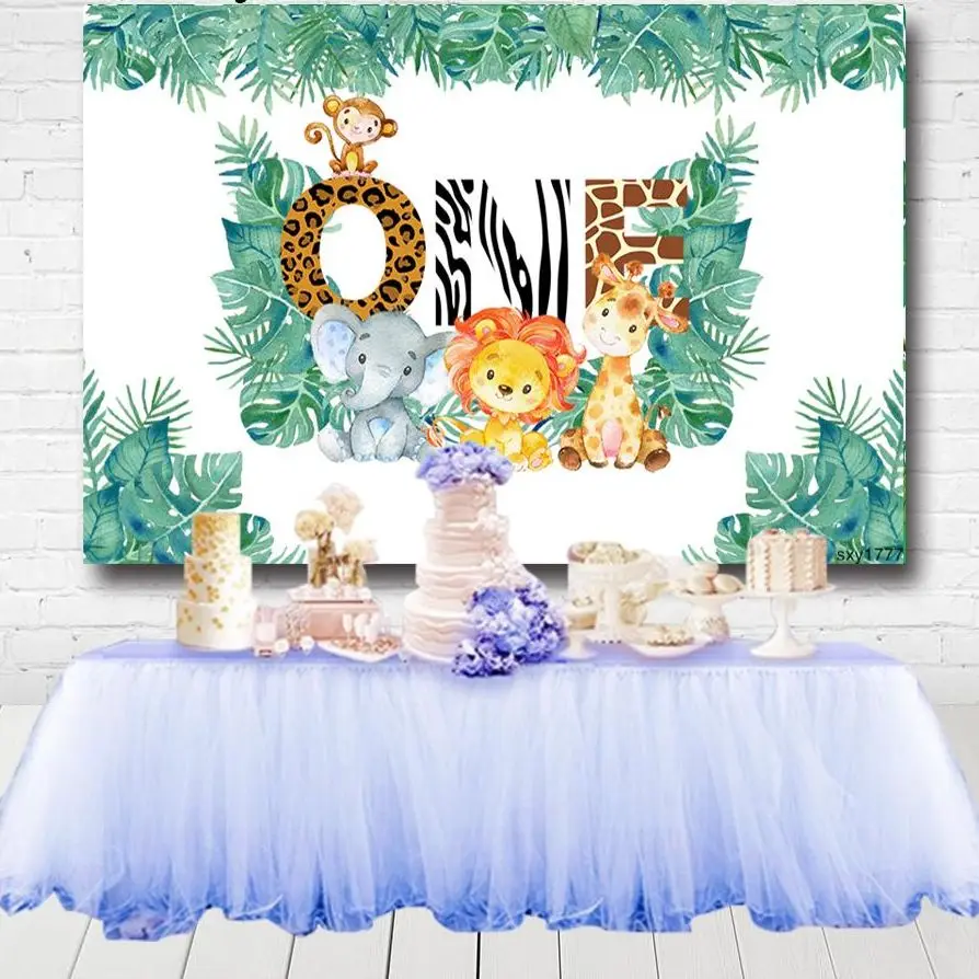 

Jungle Theme Background 1st Birthday Safari Animals Zoo Photo Backdrop Lion Elephant Animals Boy Baby Party Banner