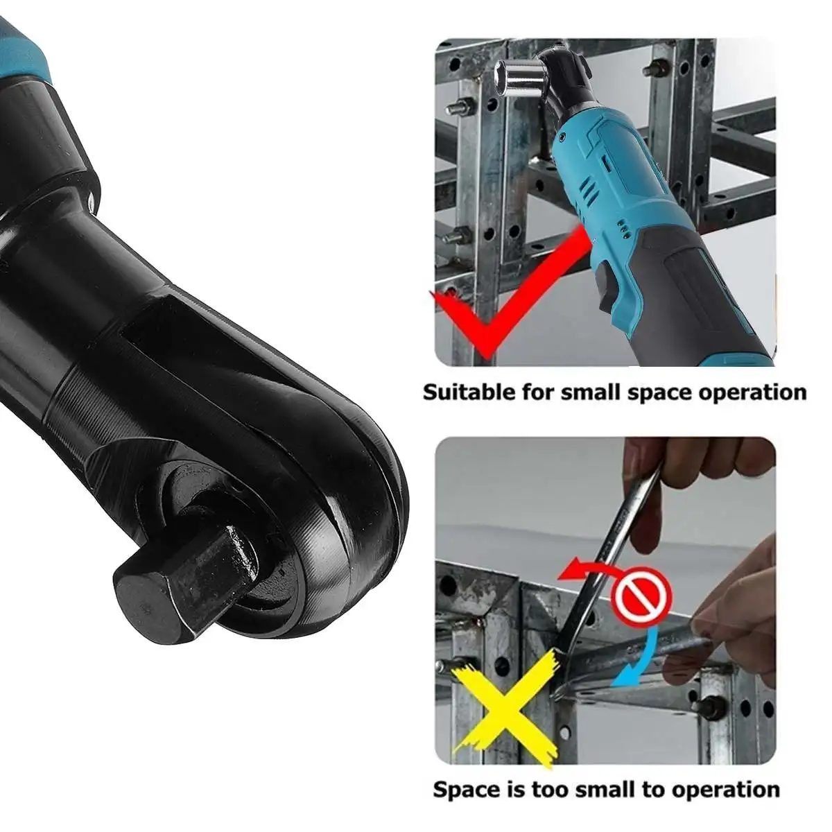 

12V 65NM Cordless Electric Wrench Cordless Ratchet Rechargeable Scaffolding Right Angle Wrench 3/8" with 2 Battery+Charger