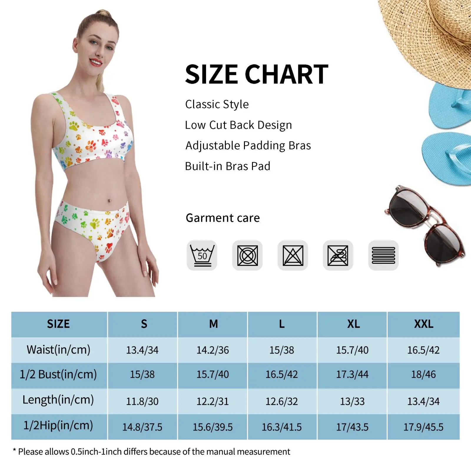 

White-Paw Watercolor Colorful Swimsuit one piece Bikini Padded Paws Pets Pet Pet Paws Animal Lover Paw Paw Mouth Dogs