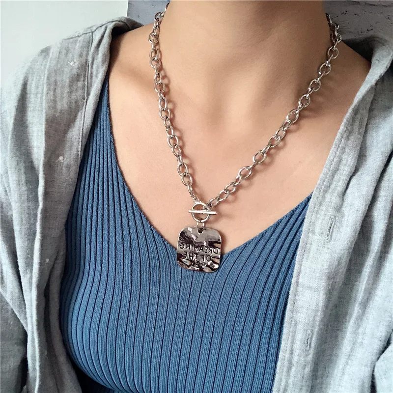 Хип хоп серебряный цвет толстая цепочка квадраты кулон ожерелья для женщин