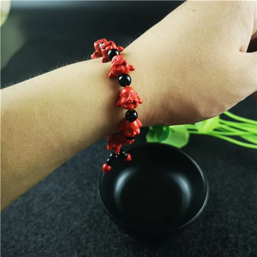 Китайский красный Органическая киноварь Смеющийся Будда бусины эластичный