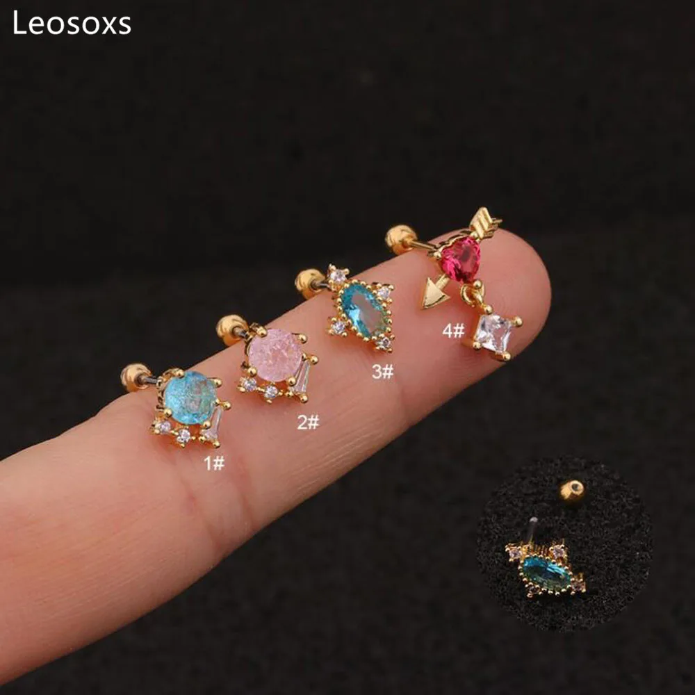 

Leosoxs 2pcs Colorful Zircon Ear Studs Fashion Stainless Steel Screw Earrings Creative Ear Bone Stud Earrings