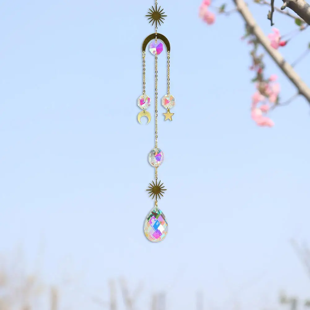 

4pcs/set Tuin Decoratie Crystal Wind Star Moon Pendant Handmade Sun Catcher Light Catcher Handmade Garden Decoration Outdoor