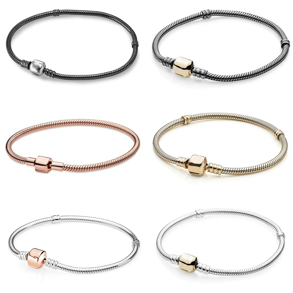 

100% 925 Sterling Silver Bracelet for Women Fit Authentic Original Pan Charm Chain Snake Bracelet Classic DIY Jewelry