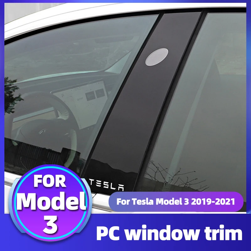 

For Tesla Model 3 2019 2020 2021 Window Trim Car Middle Column Decoration Black Strip Sticker Cover Mirror Accessories