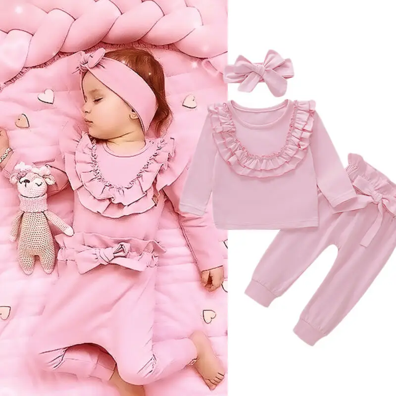 Комплект хлопковой одежды для новорожденных девочек из 3 предметов розовая