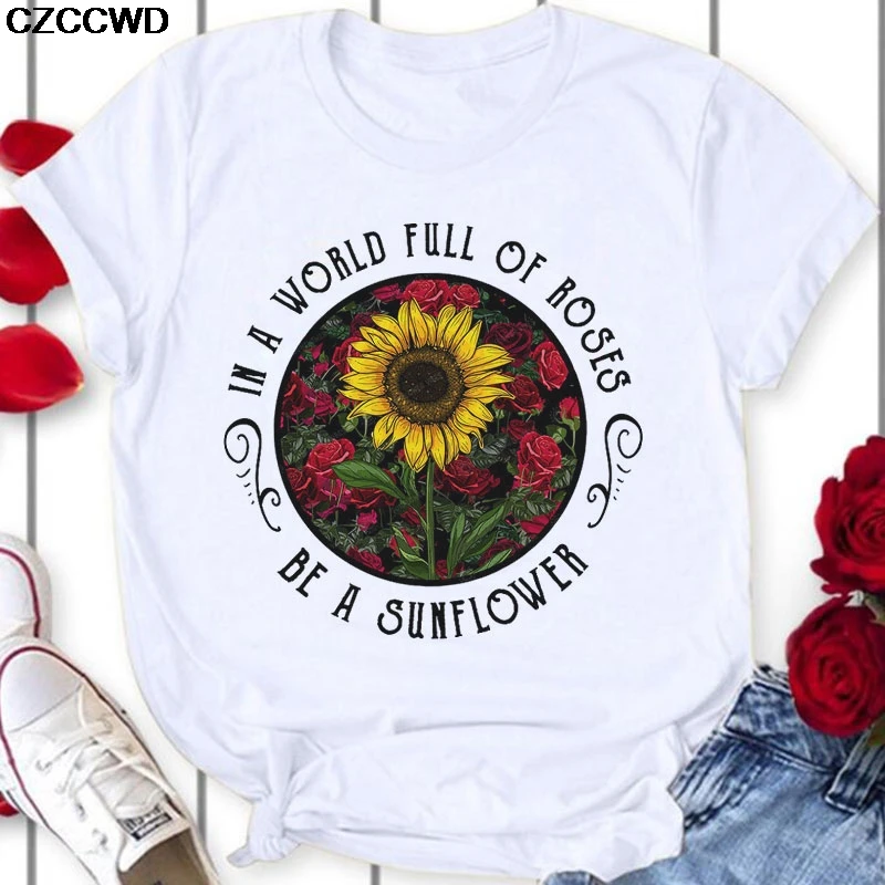 

2020 Summer Fashion T Shirt Women's Casual Daisy In The Rose T-Shirt Short Sleeve T-Shirts Vintage Fun Letter T-Shirt,drop Ship