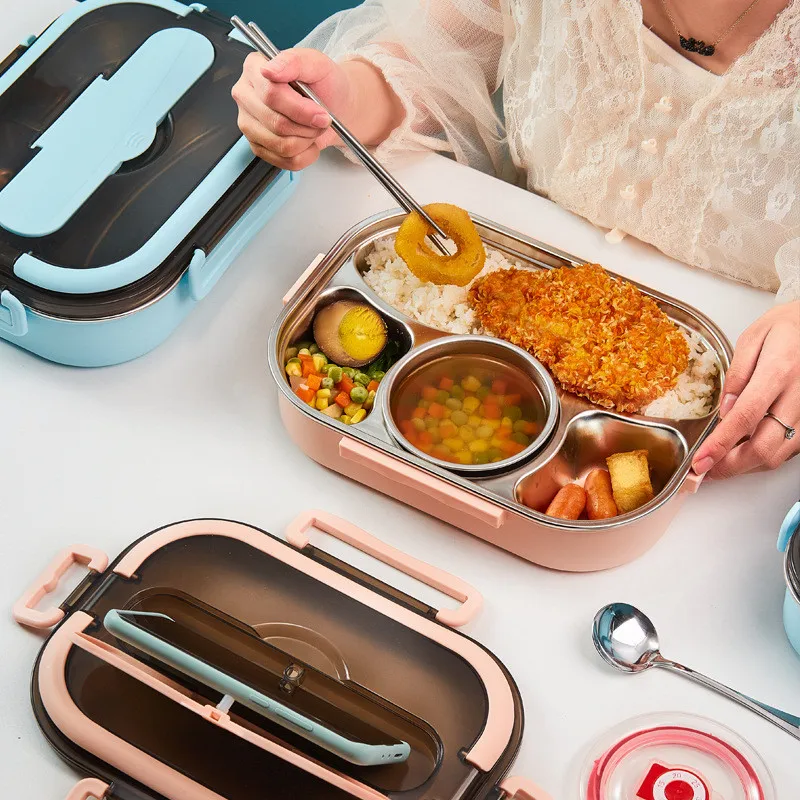 

304 stainless steel lunch box, double-layer microwave oven can be portable and insulated children's adult lunch box