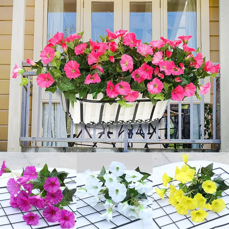 

35cm Artificial Morning Glory Flower Fake Silk Petunia Vine Wall Home Decor 7 Branches Beautiful Plastic Garden Home Decorations