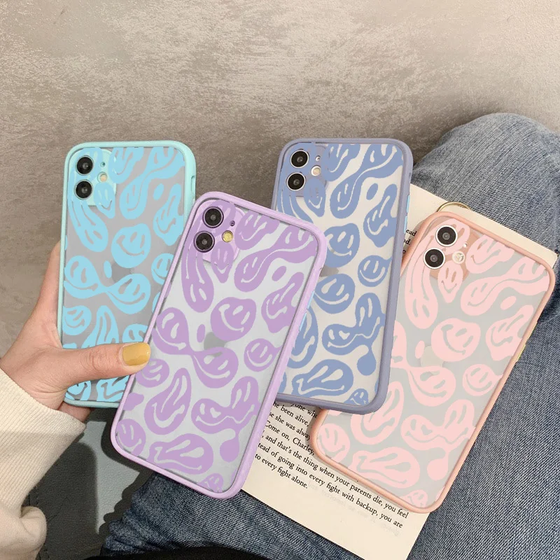 funny trippy smiley face phone cases for iphone 11 12 13 pro max 6s 7 8 plus se2020 x xs max xr hard matte back shockproof cover free global shipping