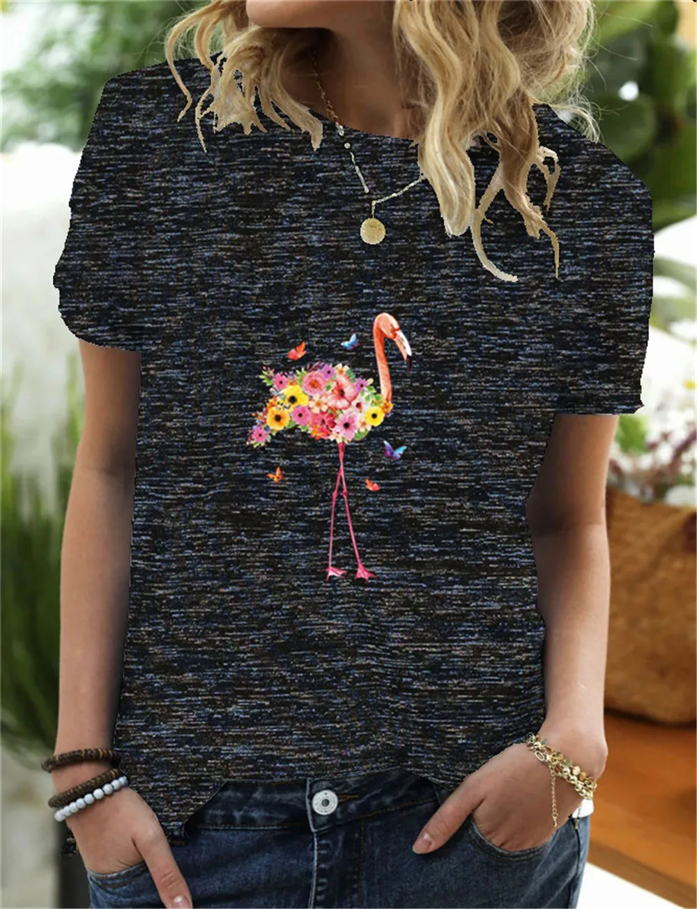 

T Shirt Crane Print Womens Harajuku T-Shirt Summer Hip Hop Tshirt Short Sleeve Tops Tees