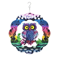 3d owl wind spinner rotating stainless steel wind hanging ornaments color metal wind chimes dynamic wind spinner garden decor