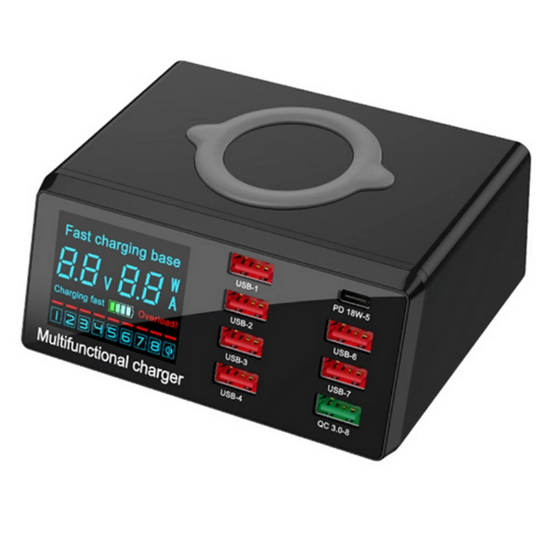 

100W Multi USB Charger Hub PD Quick Charge 3.0 Qi Wireless Charger 8 USB Ports Fast Charging Station for iPhone Samsung Huawei