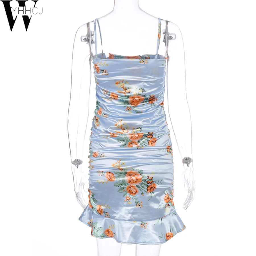 

WYHHCJ 2020 floral print ruflles patchwork pleated sleeveless sexy mini dress summer women fashion streetwear outfits sundress