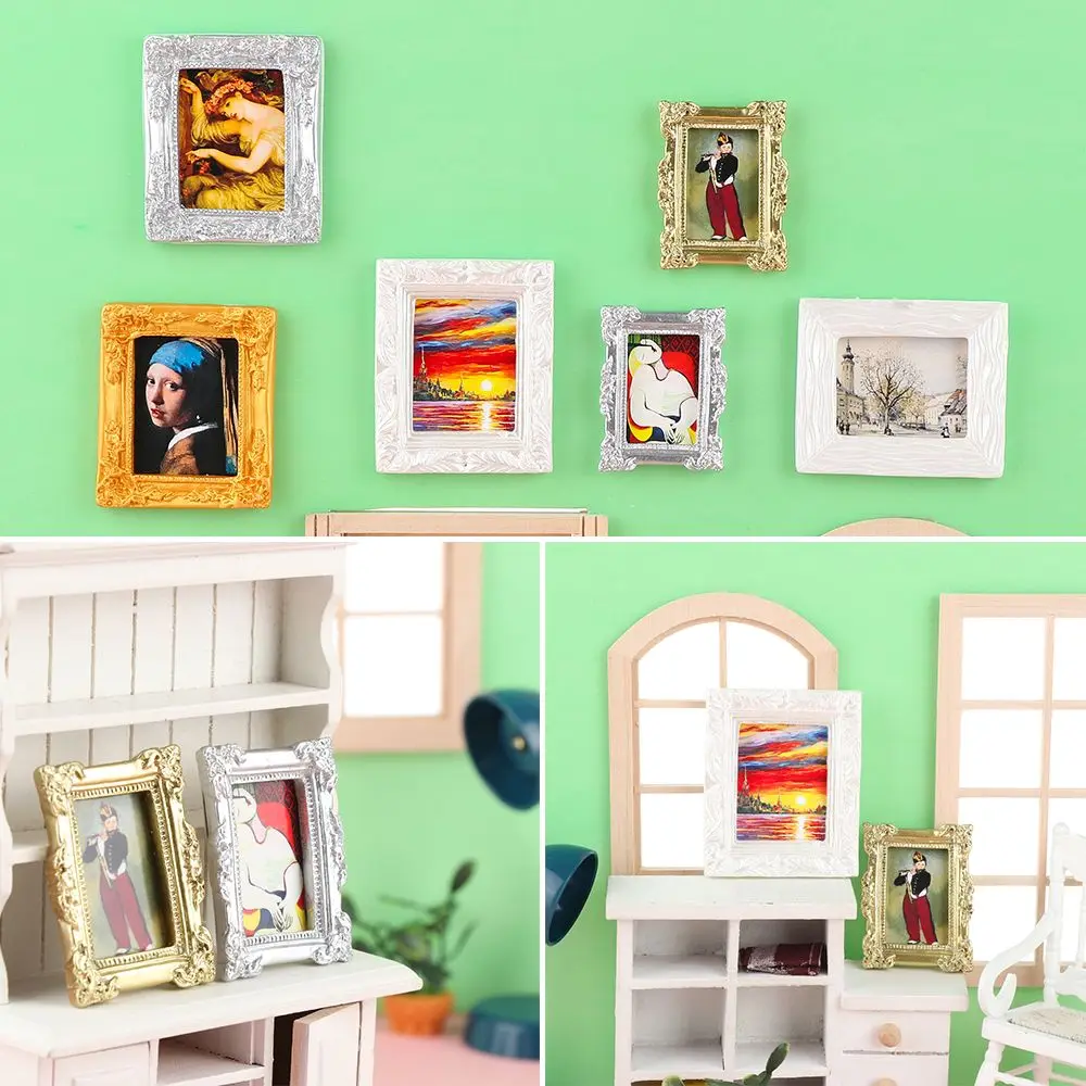 

Scale Scene Model Wall Mural Kids Toys Dollhouse Oil Painting Miniature Picture Vintage Photo Frame Doll Accessories