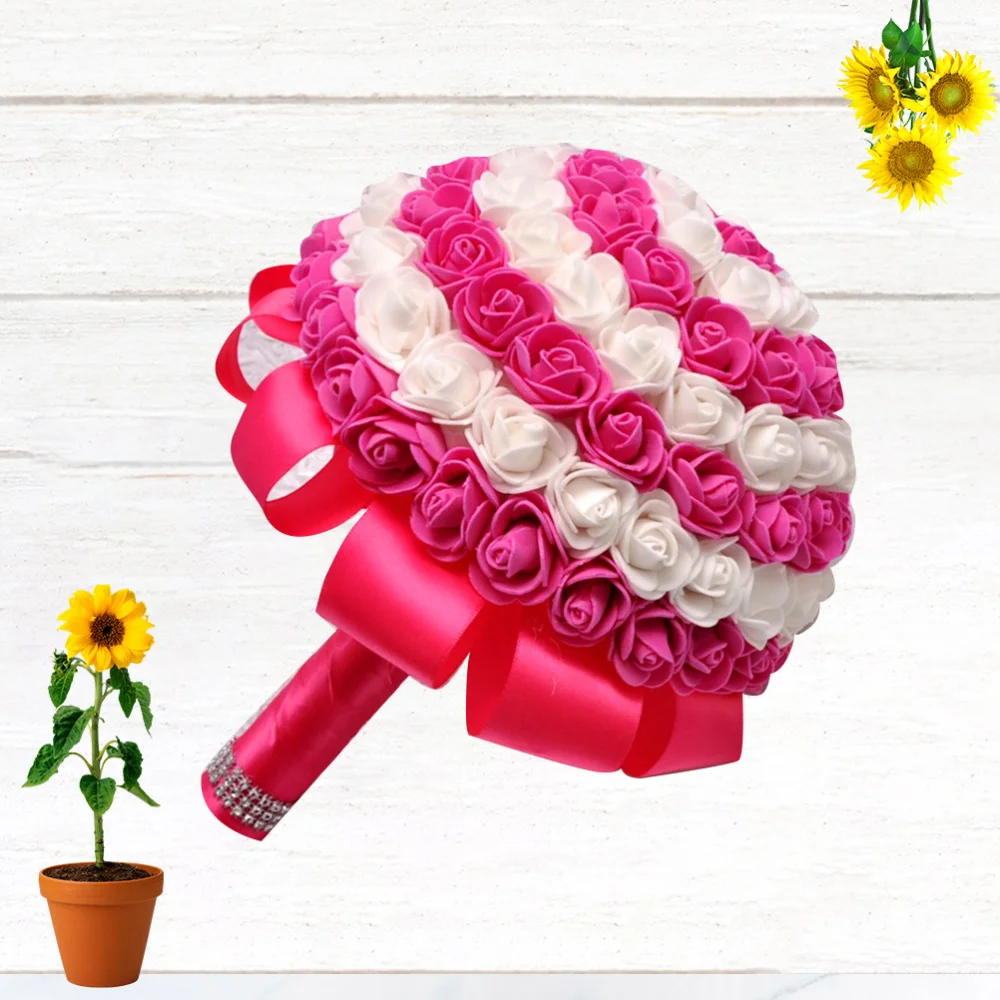 

1PC Bride Hand Tied Bouquet Imilated Candy Color Rose Bouquet Exquisite PE Rose Bouquet Lifelike Bridesmaid Bouquet for Wedding