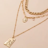 new fashion metal embossed buddha head pendant multilayer sweater chain necklace for women