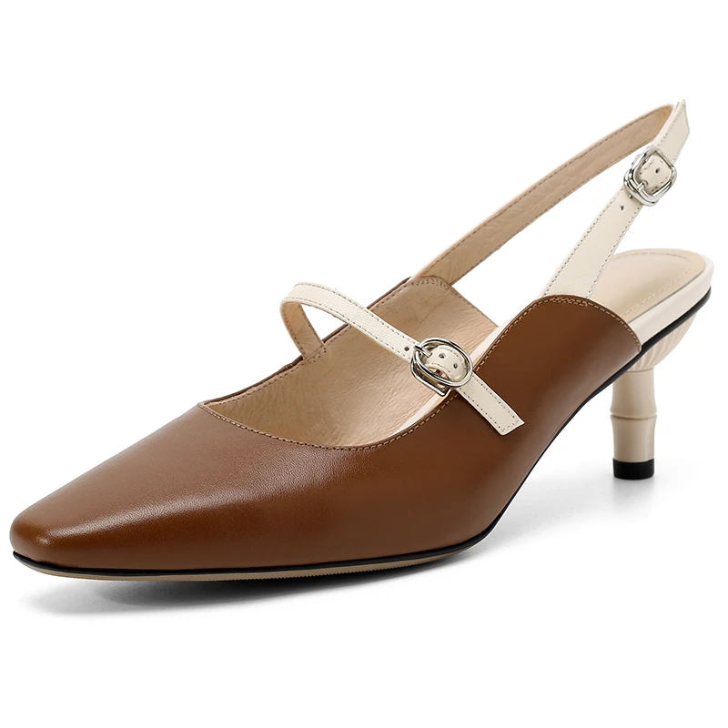 

Туфли-лодочки женские из натуральной кожи, на тонком каблуке, с квадратным носком, летние, 2021