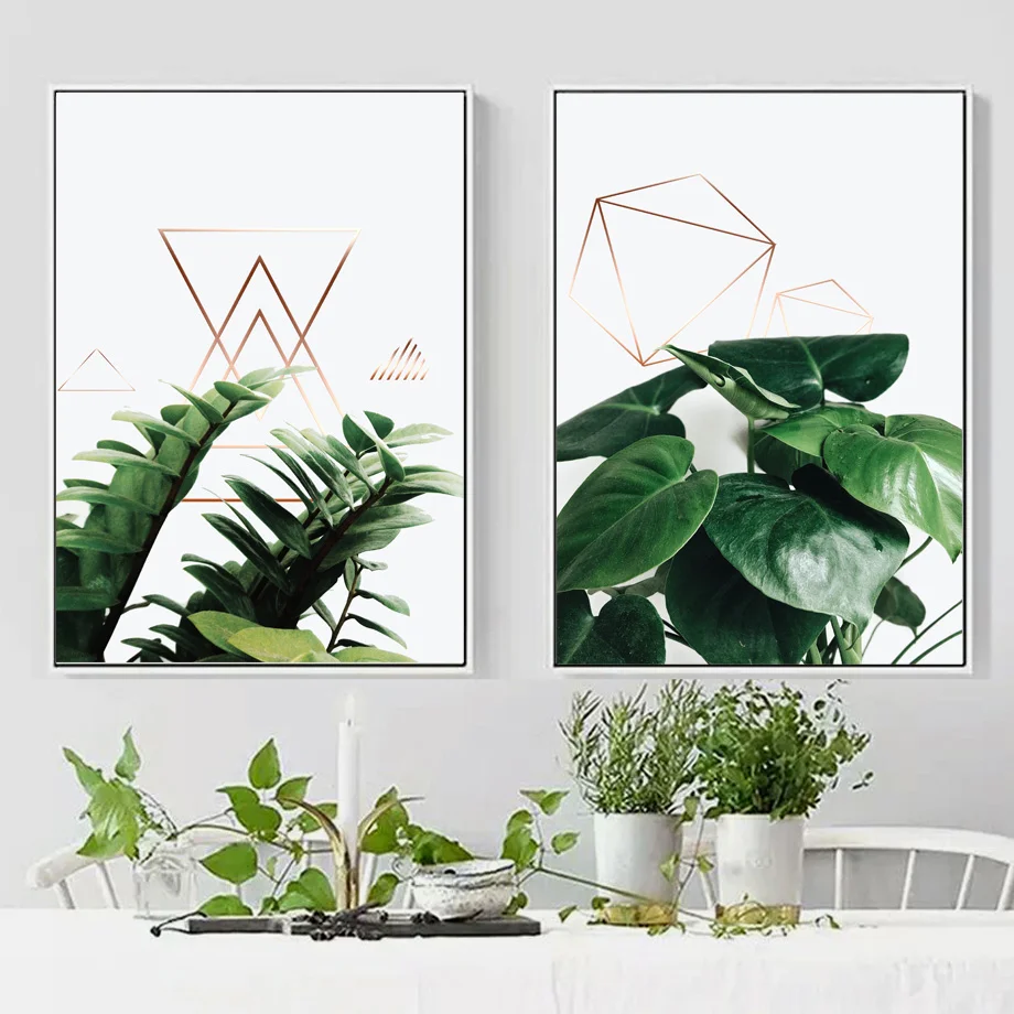 Настенная живопись с геометрическими зелеными листьями постеры тропическими