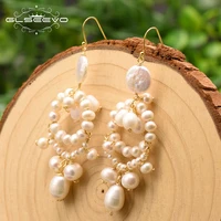glseevo 100 genuine fresh water pearl earrings for women girl birthday party luxury korean style boucles d oreille femme ge0842
