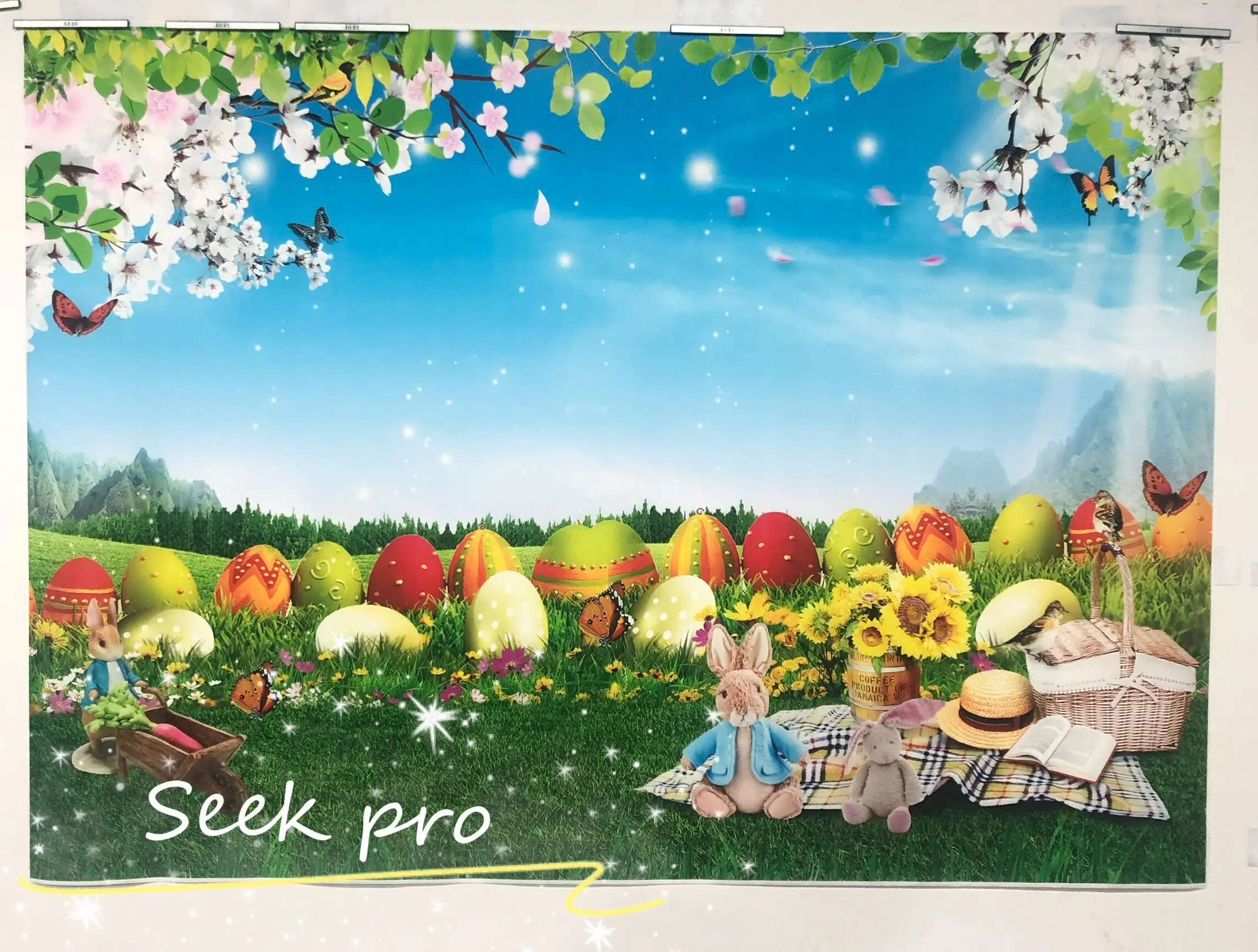 

Thin Vinyl Easter Rabbit Meadow Flowers Eggs Children Photo Spring Backdrops Printed professional Photographic Studio Background
