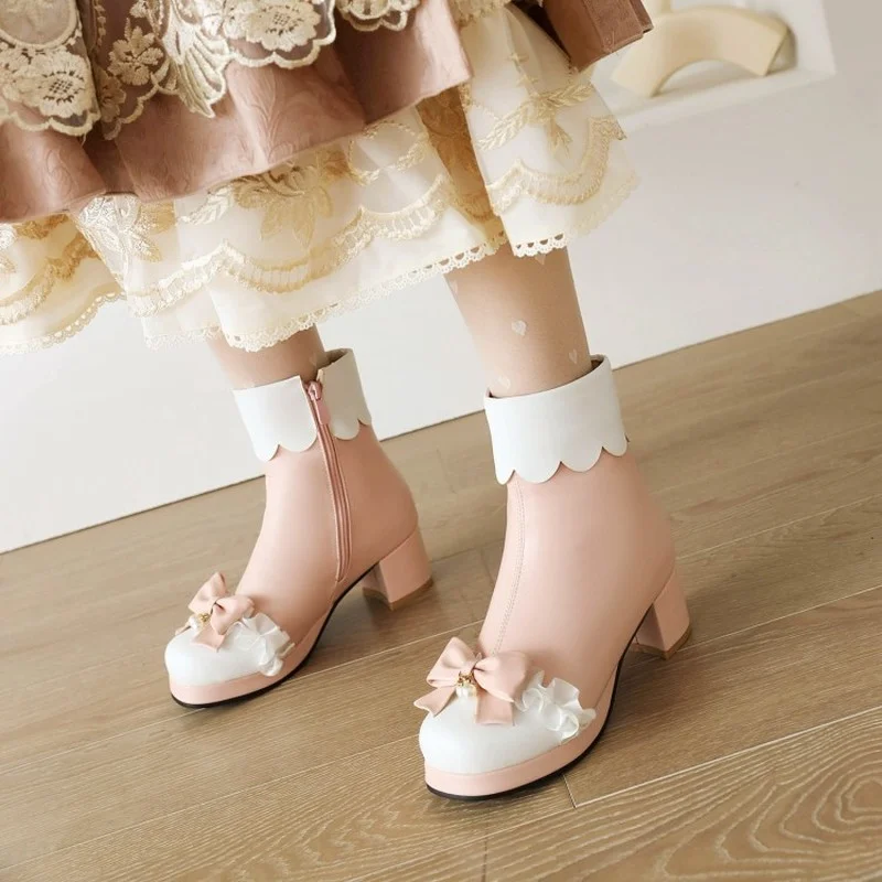 FXYCMMCQ 2021 Vogue Explode Pair of Spell Color Princess Boots Lolita Lovely Girl Boots 8-62