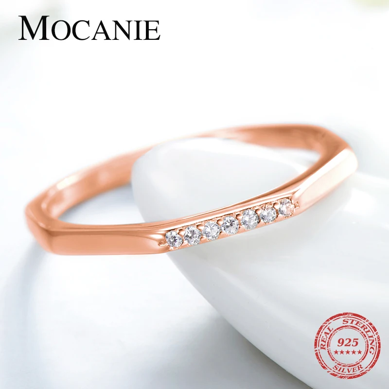 

Mocanie Brand Design 925 Sterling Silver Zircon Minimalist Stackable Finger Ring for Women Wedding Engagement Party Jewelry Gift