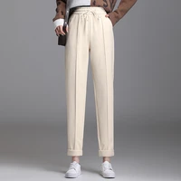 warm winter harun pants for women new elastic high waisted turnip pants fashion loose slim casual pants 2colors