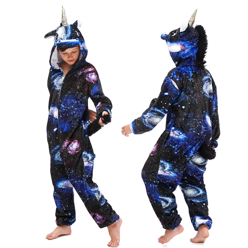 Galaxy Pegasus New Winter Unicorn Pajamas For Children Animal Pyjamas Kids Panda Stich Onesie Boys Girls Sleepwear Unicornio Jumpsuit - Color: Galaxy Pegasus