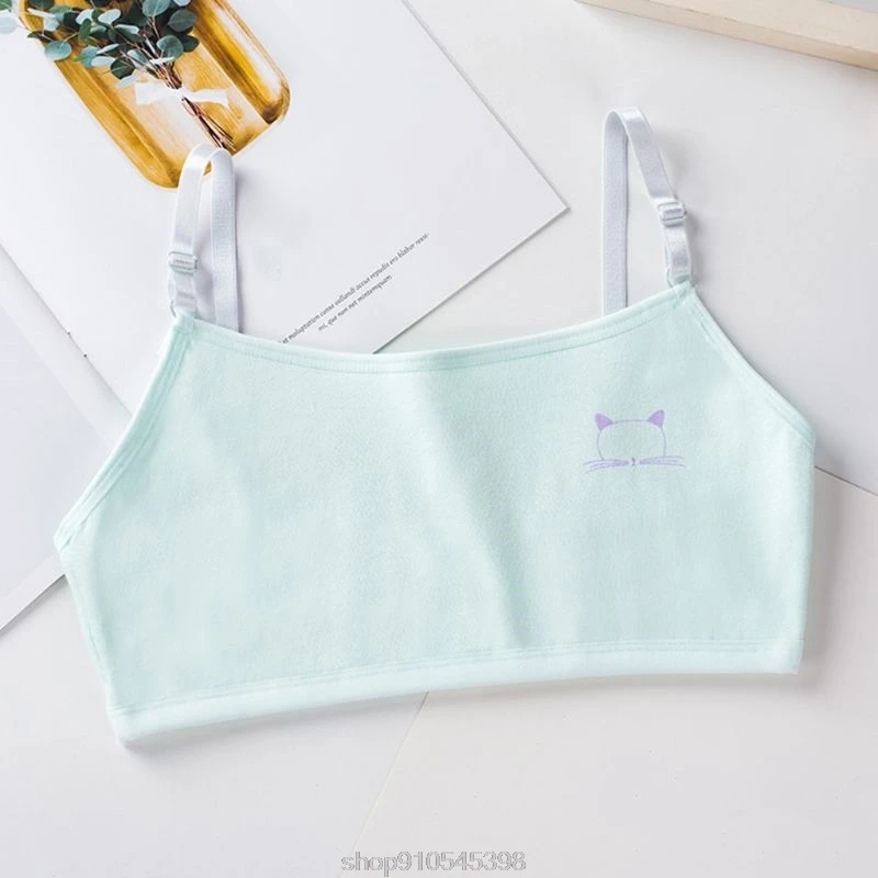 

Puberty Girl Sweet Candy Color Training Bra Double Layer Cotton Bralette Meow Cat Adjustable Strap Crop Tops N02 20 Dropshipping