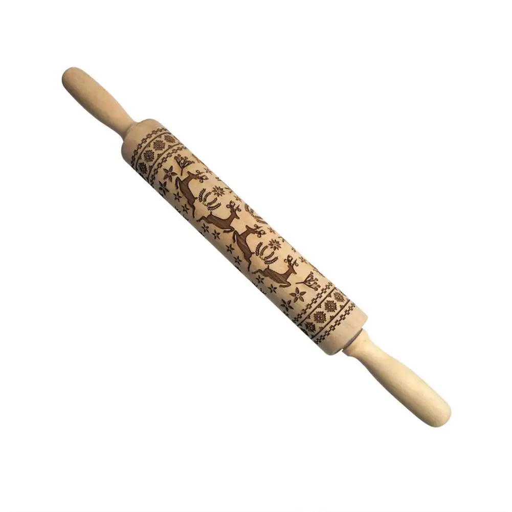 Рождество Дамасская тисненая Скалка морозный Узор Деревянные выпечки печенья