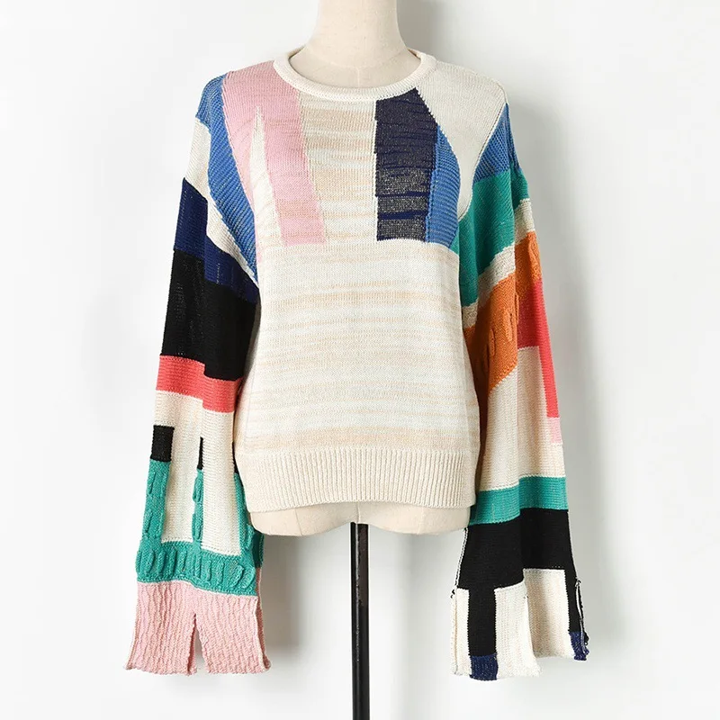 Женский свитер оверсайз Осенний модный для подиума с разрезом и длинными