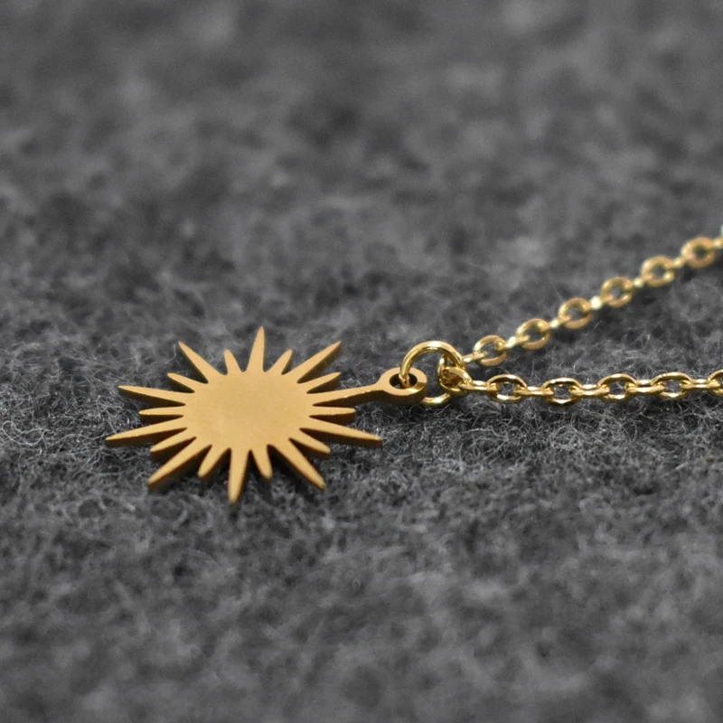 Золото кольцо с бриллиантом нерегулярные солнце звезда ожерелье для женщин