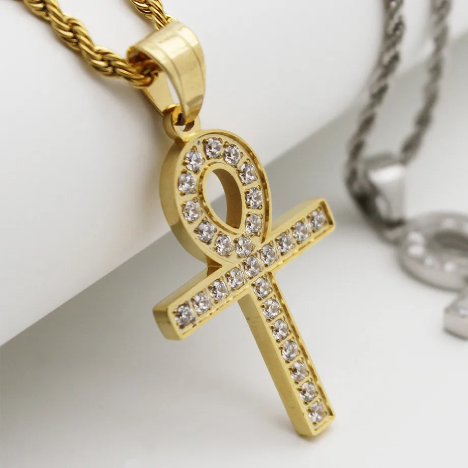 Египетский крест подвеска с фианитами для мужчин золотой цвет ключ жизни Ankh Шарм