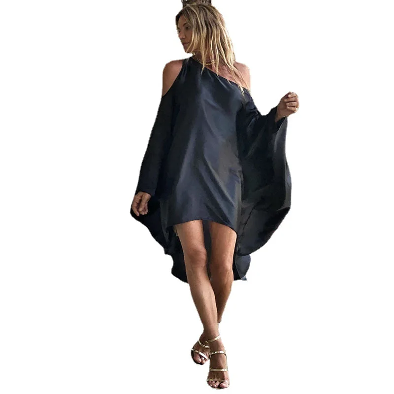 

Mandylandy Off-Shoulder Beach Dress Women's Sexy Slash Neck Loose Dress Summer Backless Cloak Sleeves Vacation Irregular Dress