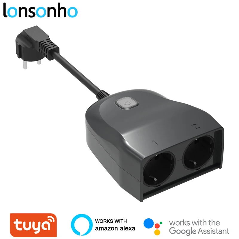 Умная розетка Lonsonho Tuya с Wi Fi европейская вилка водонепроницаемая IP44 2 розетки