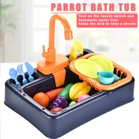 bird bathing tub swimming pool with faucet bird feeder food container automatic parrot bath shower water dispenser parrot toys