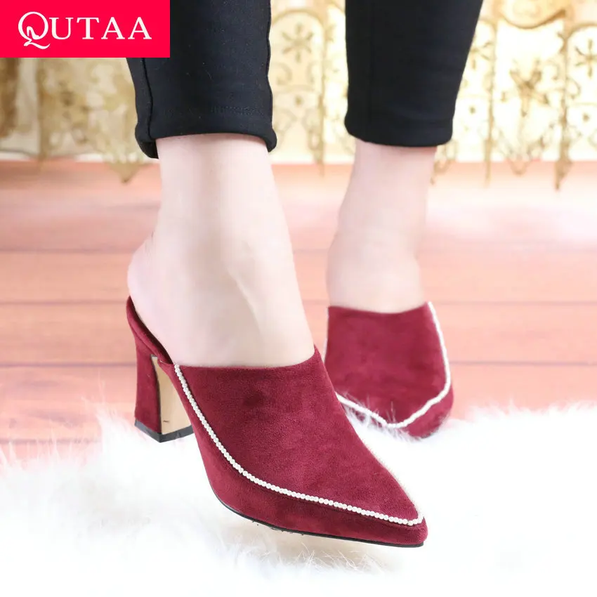 QUTAA/2020 с эффектом потертости Прямой валиковый шов Элегантная сандалия летние