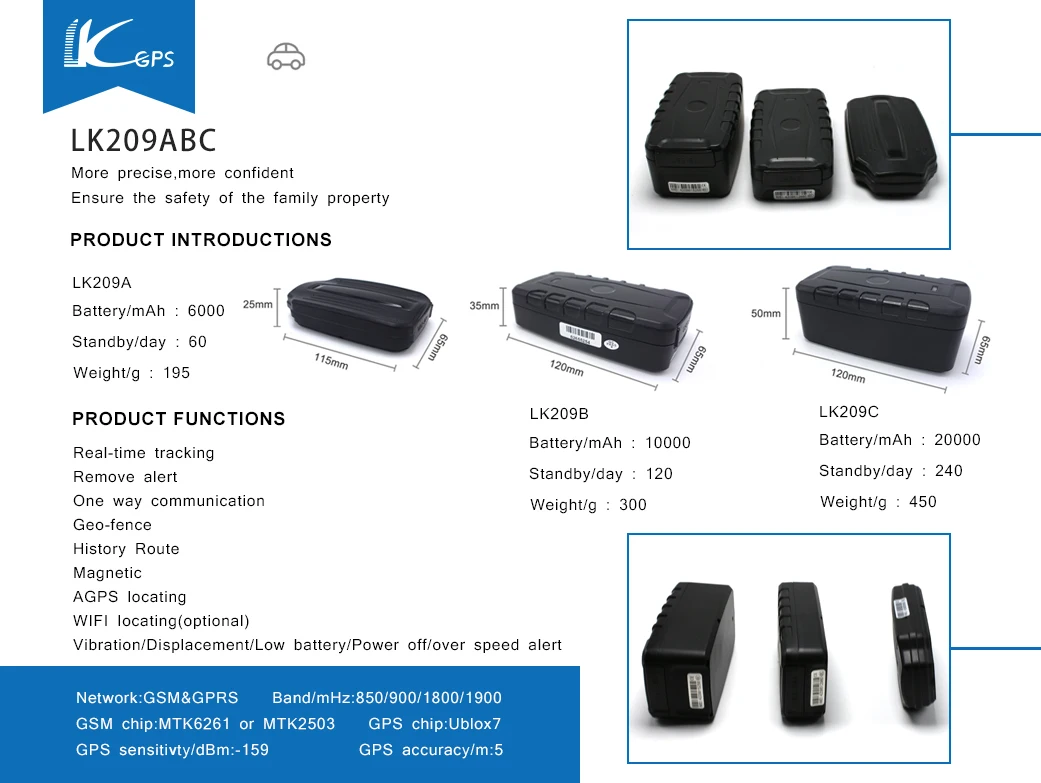 portable gps tracker lk209C 2G 20000mAH asset gps tracker 240days long standby online real time tracking 2G gps car tracker