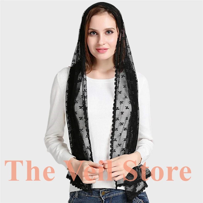 Женская прямоугольная Вуаль-мантилия черно-белая мягкая кружевная вуаль для