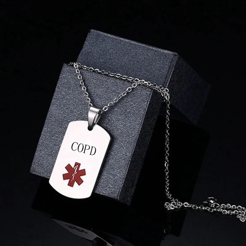 

Stainless Steel Medical Diabetic Type 1 Type 2 Diabetes Epilepsy Allergy Copd Alert Tag Pendant Necklace For Men Women