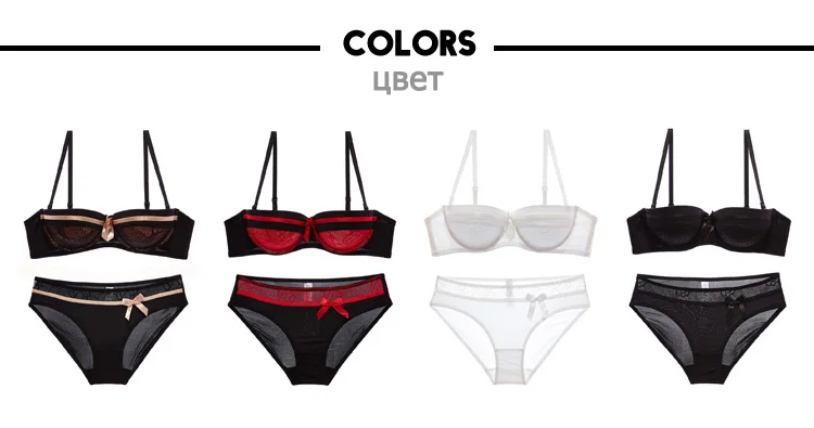 TERMEZY New Push Up Women Sexy Bra Set Intimates Lace Bow Lingerie Half Cup Underwear Set Underwire Thin Cup Bra And Panty Sets