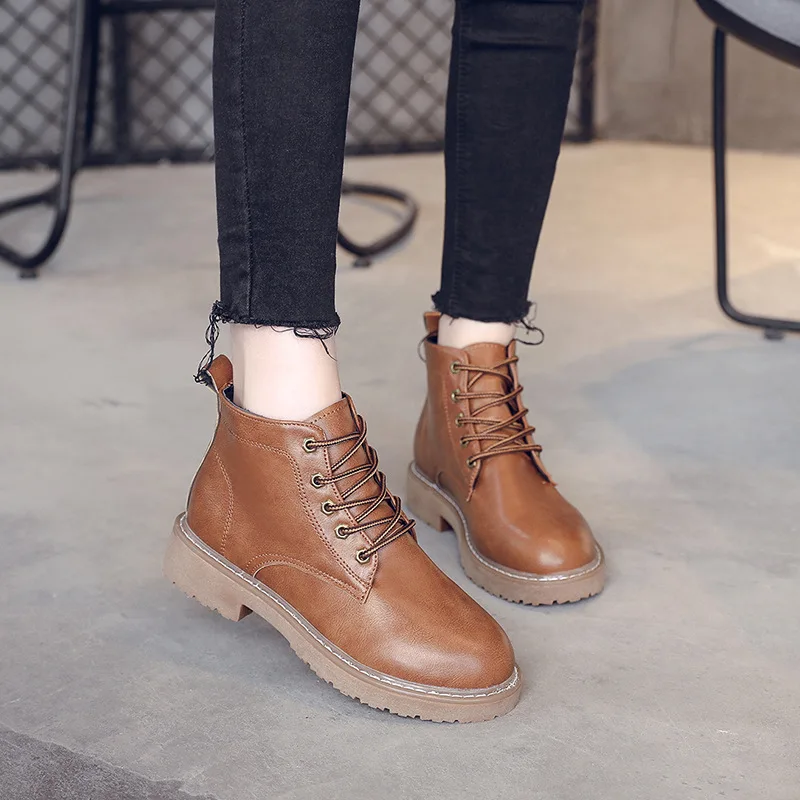 Классические модные Женские осенние ботильоны высокого круглый носок в