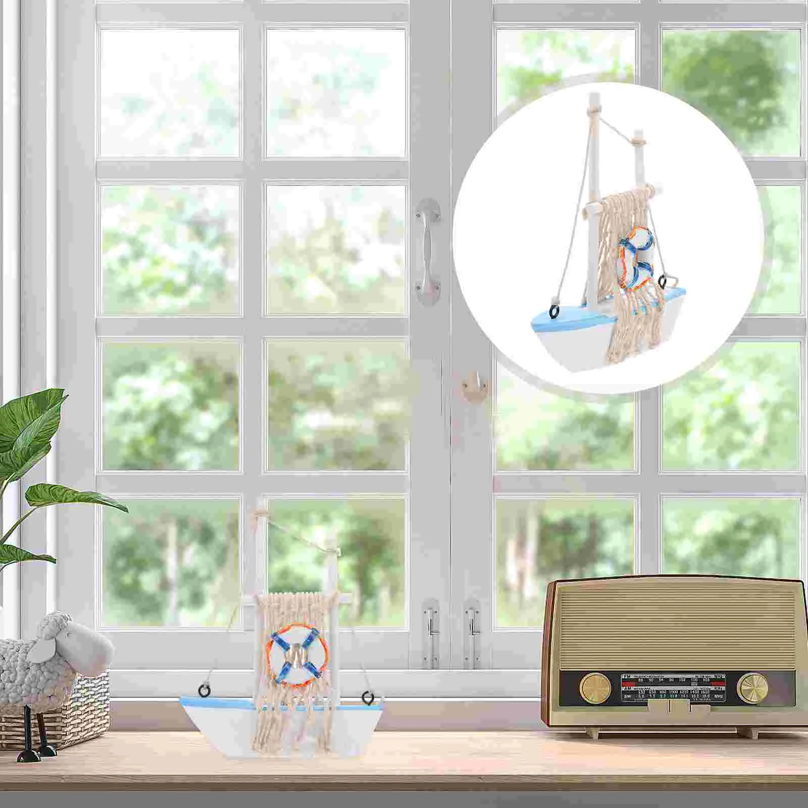 

1pc Wooden Mediterranean Beach Desktop Sailboat Sailing Model for Decor